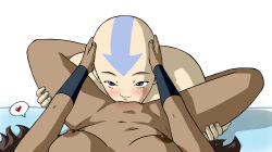 1boy 1girl aang artist_request avatar:_the_last_airbender avatar_legends bald_male blush breasts cunnilingus dark-skinned_female dark_skin female_pov grey_eyes hetero katara male_focus oral pov shota looking_at_another tattoo