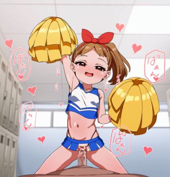 1boy 1girl age_difference angie_(meganekko-geki-love-1008) animated animated_gif blush brown_hair censored cheerleader clothed_female_nude_male clothes_lift cowgirl_position dorokuma erection girl_on_top hetero loli looking_at_viewer mosaic_censoring nude original penis pom_pom_(cheerleading) ponytail pov pov_crotch sex shirt side_ponytail skirt skirt_lift sleeveless sleeveless_shirt smile solo_focus spread_legs straddling testicles thong vaginal