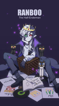 Rule 34 | 1other, :3, adapted costume, androgynous, animification, ascot, black cat, black hair, black sclera, black shoes, black skin, black vest, block (minecraft), book, brooch, cat, cat (minecraft), character name, coat, colored sclera, colored skin, colorpoint (pattern), commentary, crown, dream smp, enderchest (dream smp), enderpearl (dream smp), english commentary, feathers, full body, green eyes, grey coat, grey pants, grey socks, hand on own cheek, hand on own face, heterochromia, highres, jewelry, jjjjjjjjeffrey (dream smp), long sleeves, looking at viewer, lucylee158, minecraft, minecraft youtube, mismatched sclera, multicolored hair, multicolored skin, music disc (minecraft), note block (minecraft), other focus, pants, ph1lza, pointy ears, purple background, quill, ranboo, red eyes, shirt, shoes, short hair, siamese cat, sitting, smile, smiley face, socks, solo focus, technoblade, tubbo, two-tone hair, two-tone skin, variant set, vest, vinyl record, white ascot, white hair, white shirt, white skin