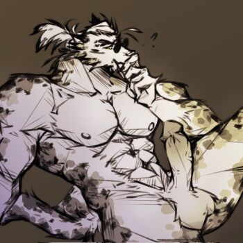 1boy ? abs animal_ears bara bare_pectorals biceps commentary completely_nude covered_testicles dislyte english_commentary erection furry furry_male highres jin_qiu_(ru_shou)_(dislyte) looking_at_viewer male_focus muscular muscular_male nadhilm navel nipples nude pectorals penis ponytail sitting sunglasses tail tiger tiger_boy tiger_ears tiger_stripes tiger_tail white_fur white_hair white_tiger