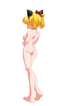 1girl animal_ears anime_coloring barefoot blonde_hair breasts cat_ears choker completely_nude extra_ears fake_animal_ears from_behind full_body game_asset hair_ribbon hand_on_own_arm highres katase_miki large_breasts large_variant_set mahotama maki_daikichi nipples no_pussy nude official_art perky_breasts ribbon simple_background solo standing tachi-e third-party_source transparent_background twintails variant_set visual_novel_cg