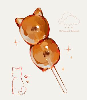 ameyui_komori animal-themed_food artist_name cloud commentary_request dango dog food food_focus highres no_humans original paw_print shiba_inu wagashi white_background