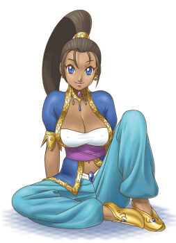 Rule 34 | 1girl, arabian clothes, arika, breasts, capcom, cleavage, dancer, dark skin, harem pants, large breasts, long hair, pants, pullum, pullum purna, smile, street fighter, street fighter ex (series)