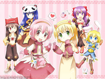 2010 6+girls :d acolyte_(ragnarok_online) animal_ears apple archer_(ragnarok_online) armored_skirt arrow_(projectile) bikini bikini_top_only blonde_hair blue_eyes blue_hair blue_shirt blush boots bow bow_(weapon) bow_bra bra brown_bikini brown_boots brown_capelet brown_dress brown_eyes brown_gloves brown_hair brown_shirt brown_shorts brown_skirt brown_thighhighs brown_vest capelet carrot cat cat_ears commentary_request deviruchi_hat dress fake_animal_ears food fruit full_body fur-trimmed_boots fur_trim gloves green_eyes hat heart heterochromia holding holding_bow_(weapon) holding_staff holding_sword holding_weapon leaf_cat long_hair long_sleeves looking_at_viewer lunatic_(ragnarok_online) mage_(ragnarok_online) merchant_(ragnarok_online) meruya_(catcan) midriff multiple_girls muneate navel one_eye_closed open_mouth pelvic_curtain pink_gloves pink_hair pink_skirt poring purple_eyes purple_hair rabbit rabbit_ears ragnarok_online red_bikini red_boots red_bow red_eyes red_hat red_skirt shirt short_hair short_sleeves shorts showgirl_skirt skirt smile spoken_heart staff swimsuit sword swordsman_(ragnarok_online) thief_(ragnarok_online) thighhighs underwear vest waving weapon white_bra white_cat white_shirt