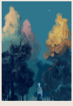 1girl aircraft airplane bangqiao_yan black_hair black_skirt bob_cut border day faceless facing_up highres neck_ribbon original outdoors ribbon shirt short_hair skirt solo tree upper_body walking white_border white_shirt