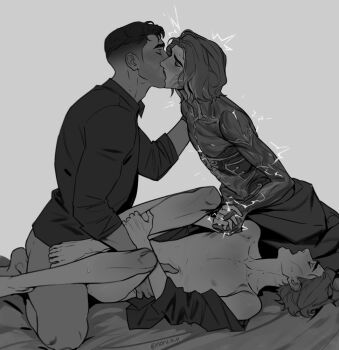 3boys anal arcane:_league_of_legends arcane_jayce greyscale group_sex jayce_(league_of_legends) kiss league_of_legends male_focus mmm_threesome monochrome multiple_boys rioru_(rioru_v_v) sex threesome viktor_(arcane) viktor_(league_of_legends) yaoi