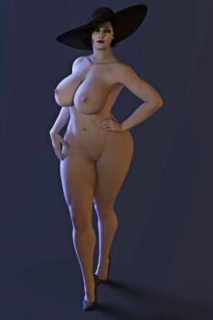 1girl 3d alcina_dimitrescu artist_request breasts completely_nude full_body hat highres huge_breasts large_breasts mature_female nude resident_evil resident_evil_village solo source_request tagme