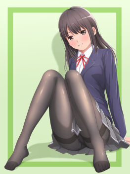1girl akippoi_0919 black_pantyhose blazer brown_eyes brown_hair highres jacket knees_together_feet_apart original panties panties_under_pantyhose pantyhose school_uniform underwear