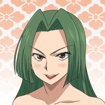 1girl brown_eyes forehead green_hair highres lips lipstick long_hair makeup manyuu_hikenchou toyo_(manyuu_hikenchou)