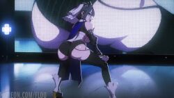 1girl animated ass ass_shake bare_shoulders blue_eyes blue_hair boots bouncing_ass bouncing_breasts breasts detached_sleeves flou_(flou_art) high_heels holocouncil hololive hololive_english huge_ass jiggle kronii_twerking_(meme) large_breasts looking_back music ouro_kronii ouro_kronii_(1st_costume) pixiewillow shiny_skin short_hair sideboob smile solo sound squatting stage stage_lights sweat tagme thighhighs thighs twerking underboob video virtual_youtuber white_boots