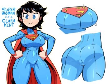 1girl ass bodysuit breasts bright_pupils cape character_name clara_kent dc_comics female_focus genderswap genderswap_(mtf) hiryou_man_(crap-man) rariatto_(ganguri) solo standing superman superman_(series) superwoman white_background wide_hips