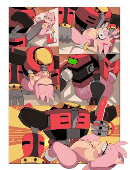 1girl 1other amy_rose apathynsfw bed boots boy_on_top breasts e-123_omega furry furry_female furry_with_non-furry interspecies inverted_nipples large_breasts large_penis naked_footwear nude penis robot sex size_difference sonic_(series) stomach_bulge vaginal