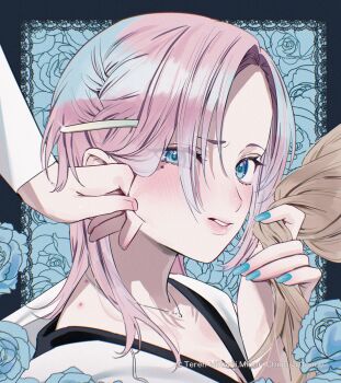 3girls absurdres aihara_wakana blue_eyes blush breasts chigusa_minori cleavage collarbone dress girls_x_vampire gotou_yura hair_between_eyes highres long_hair long_sleeves looking_at_viewer luluna_von_bettelheim mole mole_under_eye multiple_girls open_mouth sailor_collar sailor_dress second-party_source