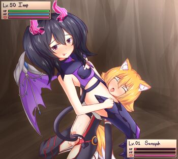 1futa 1girl :p absurdres animal_ears asphyxiation closed_eyes commission cum cum_on_body cum_on_self defeat demon_girl demon_horns demon_tail demon_wings domination dominatrix ejaculation finishing_move flat_chest forced_exhibitionism fox_ears fox_girl fox_tail futa_with_female futa_without_pussy futanari gameplay_mechanics head_between_thighs headscissor health_bar held_down helpless highres horns indoors kitsune kneeling level_difference level_drain loli nervous penis premature_ejaculation rape restrained sarayah scissorhold small_penis small_testicles smug sonicphu struggling tail tail_wrap tailjob testicles tongue tongue_out wings