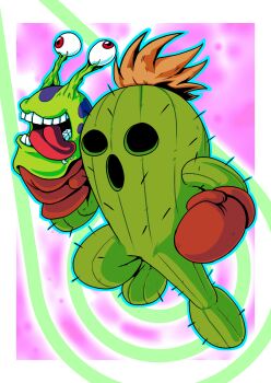 Rule 34 | boxing gloves, cactus, digimon, digimon (creature), gloves, highres, mcauley-art, no humans, numemon, plant monster, red gloves, togemon, tongue, tongue out