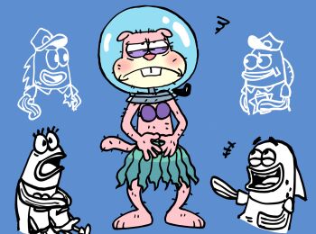 +++ :d :o awkward bare_legs barefoot blue_background blush bra buck_teeth child coffee_pot colored_skin covering_crotch covering_privates dress embarrassed eyelashes feet fish frown hat highres humiliation laughing legs looking_up minoru_(nezumiisya) mother_and_daughter mother_and_son nickelodeon open_mouth paramount_pictures pink_skin police police_hat purple_bra sandy_cheeks seaweed skirt smile smirk spongebob_squarepants_(series) squirrel tail teeth tomboy underwear