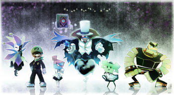 2girls 4boys book clown clown_boy count_bleck dimentio hat highres jester jester_boy kayako_(bimabima) luigi maid mario_(series) mimi_(paper_mario) mr._l multiple_boys multiple_girls nastasia nintendo o&#039;chunks paper_mario super_paper_mario top_hat