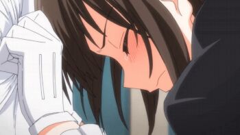 1girl absurdres animated animated_gif blush brown_hair closed_eyes doggystyle female_focus gloves grabbing_sheets highres huge_filesize long_sleeves maid maid_kyouiku_botsuraku_kizoku_rurikawa_tsubaki medium_hair puffy_long_sleeves puffy_sleeves rape rurikawa_tsubaki sex sex_from_behind sexually_suggestive solo solo_focus teardrop tears tears_from_one_eye teeth white_gloves