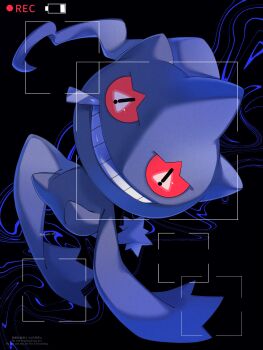Rule 34 | banette, colored sclera, full body, gen 3 pokemon, ghost, grin, highres, iwasi 29, looking at viewer, nintendo, no humans, open mouth, pokemon, pokemon (creature), pokemon focus, red eyes, red sclera, smile, teeth, viewfinder, zipper, zipper pull tab