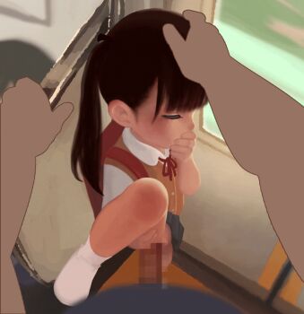 1boy 1girl animated animated_gif backpack bag censored clothed_sex hand_on_another's_head hand_over_mouth hetero holding_leg loli lost_life_(game) mulberry no_panties penis pov pov_crotch pov_hands randoseru school_uniform sex source_request standing standing_on_one_leg standing_sex stealth_sex train train_interior vaginal