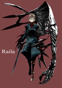 Rule 34 | 1girl, brown hair, english text, female focus, glasses, monster, onigunsou, pixiv fantasia, pixiv fantasia 1, raila, solo, sword, weapon