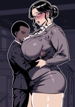 1boy 1girl age_difference breasts cleavage highres huge_breasts kisuu large_breasts shota teacher_and_student