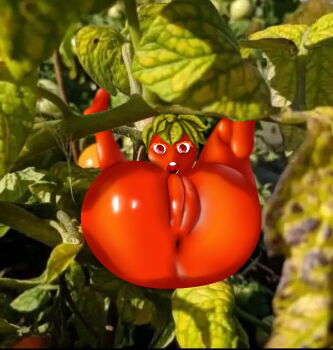1girl artist_request ass cherry cleft_of_venus fat_mons food fruit highres nude objectification tagme tomato what