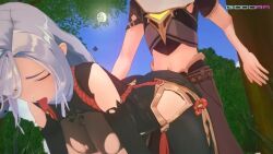 1boy 1girl 3d aether_(genshin_impact) ahegao animated ass black_bodysuit black_gloves blonde_hair blue_eyes blue_hair blue_sky bodysuit bouncing_breasts breasts cloud earrings forest genshin_impact giddora gloves grass hair_ornament hetero jewelry koikatsu large_breasts moaning nature nipples no_bra outdoors pixiewillow pumping sex sex_from_behind shenhe_(genshin_impact) sky sound tagme tongue tongue_out torn_clothes tree vaginal video