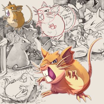 1boy animal_ears animal_nose bright_pupils buck_teeth claws commentary_request gen_1_pokemon headpat highres lying mouse_(animal) mouse_ears mouse_tail nintendo on_back pokemon pokemon_(creature) pokemon_rgby raticate shoupitsuki sketch sleeping tail teeth trash_can whiskers white_pupils