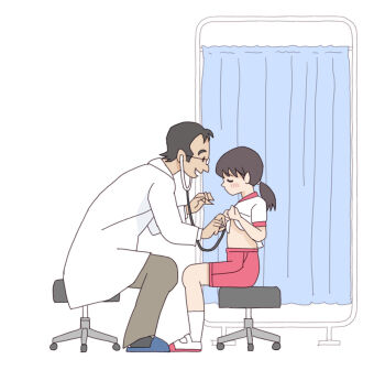 body_exploration doctor embarrassed holding holding_stethoscope infirmary kiyo_(kyokyo1220) physical_examination molestation original sexual_harassment stethoscope