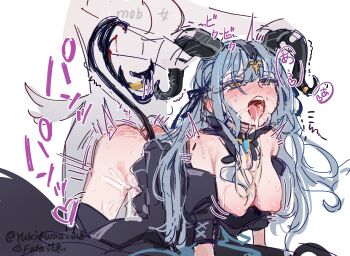 1futa 1girl arknights ass bang_dream! bang_dream!_it&#039;s_mygo!!!!! blue_hair breasts chinese_commentary commentary_request futa_with_female futanari highres horn_grab horns implied_futanari large_breasts long_hair misumi_uika nipples open_mouth sex tail togawa_sakiko togawa_sakiko_(master_of_melodia) yukikuma_(yukikuma_018)