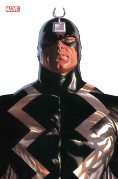 1boy absurdres alex_ross black_bodysuit black_bolt_(marvel) blue_eyes bodysuit cape comic_cover company_name cover cover_page covered_pectorals grey_cape highres inhumans looking_at_viewer male_focus marvel muscular muscular_male official_art one_eye_in_shadow pectorals realistic silver_trim solo upper_body western_comics_(style) white_background