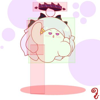 Rule 34 | ahoge, arm up, blue archive, blush, chestnut mouth, chibi, colored shadow, commentary request, grey hair, hair ornament, hairclip, halo, highres, hina (blue archive), hitbox, hitbox dissonance, horns, jumping, kurukurumagical, parted bangs, parted lips, purple eyes, shadow, simple background, solo, v-shaped eyebrows, white background