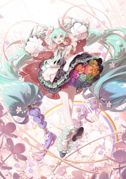 1girl alternate_costume aqua_eyes aqua_hair artist_request braid dress flower hatsune_miku long_hair open_mouth plant rose smile very_long_hair vocaloid