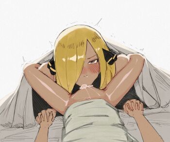 1boy 1girl age_difference blonde_hair breasts cleavage cynthia_(pokemon) fellatio huge_breasts large_breasts nagilamagykalz nintendo onee-shota oral pokemon pokemon_diamond/pearl/platinum sex sex_from_behind shota