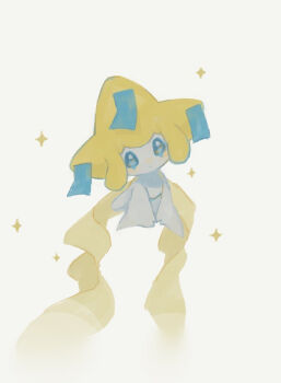 1other bad_id bad_pixiv_id blue_eyes blush butter_(oshi8kyoumoh) closed_mouth colored_skin dot_mouth expressionless floating full_body gen_3_pokemon grey_background jirachi legendary_pokemon light_blush looking_afar mythical_pokemon nintendo nose_blush other_focus own_hands_together pokemon pokemon_(creature) sad simple_background solo sparkle tears v_arms white_skin