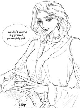 2girls commentary earrings grey_hair highres jewelry langley_(path_to_nowhere) medium_hair monochrome multiple_girls path_to_nowhere songeee_58 spanking symbol-only_commentary upper_body white_background yuri