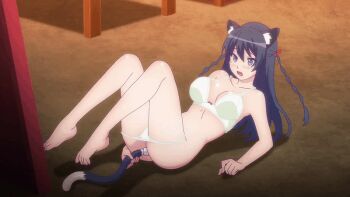 1girl anal anal_beads anal_object_insertion animal_ears animated animated_gif anus ass ass_focus beads black_hair blue_eyes blush bow bow_panties bra breasts butt_crack cat_ears cat_tail censored cosplay groin himekawa_hayuru huge_ass indoors kadokawa legs long_hair lying masou_gakuen_hxh medium_breasts miyai_kana moaning object_insertion on_floor open_mouth panties pov pussy pussy_peek saliva sex sex_toy sweat sweatdrop tail tears teeth twintails underwear white_bra white_panties