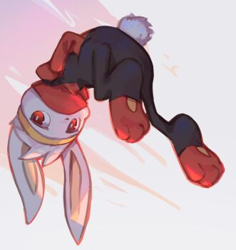 1other animal_ears bright_pupils full_body furry gen_8_pokemon hand_in_pocket highres nintendo other_focus pokemon pokemon_(creature) rabbit_ears rabbit_tail raboot red_eyes solo tail white_pupils zhutangyuan