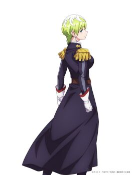 1girl blue_eyes breasts earrings gloves izumo_tenka jewelry large_breasts looking_at_viewer looking_to_the_side mato_seihei_no_slave official_art short_hair solo