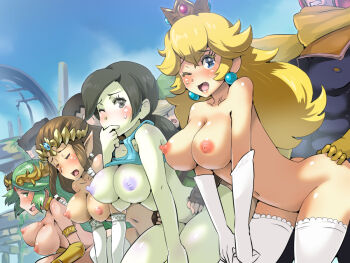 4boys 4girls animal_crossing ass ass_grab bent_over black_hair blonde_hair blush boris_(noborhys) bottomless bouncing_breasts breasts brown_hair captain_falcon closed_eyes clothed_male_nude_female crown earrings elbow_gloves f-zero gloves green_hair group_sex hetero jewelry kid_icarus large_breasts lineup link long_hair looking_at_viewer mario_(series) multiple_boys multiple_girls nintendo nipples nude one_eye_closed open_mouth orgy palutena pointy_ears princess princess_peach princess_zelda sex super_mario_bros._1 super_smash_bros. sweat text_focus the_legend_of_zelda thighhighs villager_(animal_crossing) wii_fit wii_fit_trainer wii_fit_trainer_(female) wince