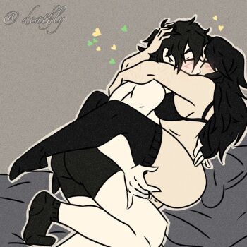 1boy 1girl andrew_graves carrying carrying_person d3athsinn3r fingering foreplay hug julia_(the_coffin_of_andy_and_leyley) kiss kneeling leg_lock scars_on_arm self-harm_scar the_coffin_of_andy_and_leyley thighhighs