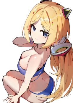 1girl absurdres aki_rosenthal bikini blonde_hair blue_bikini blue_eyes breasts carternanmen closed_mouth highres hololive large_breasts long_hair looking_at_viewer smile solo swimsuit very_long_hair virtual_youtuber white_background
