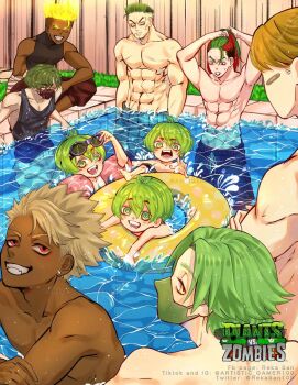 6+boys ahoge anger_vein angry bags_under_eyes bandaged_arm bandages bandaid bandaid_on_face beige_hair black_eyes black_hair black_mask black_swim_trunks black_tank_top brothers brown_hair brown_pants child chili_pepper closed_eyes collarbone commentary_request constricted_pupils cowboy_shot crossed_arms crossed_legs dark-skinned_male dark_skin facing_away fangs fence fire_hair flame_hair floatie floats floaty forked_eyebrows furrowed_brow goggles goggles_on_head green_eyes green_hair green_mask green_swim_trunks hair_between_eyes hair_tie hair_tie_in_mouth half-closed_eyes happy high_ponytail highres holding holding_goggles holding_own_hair humanization indian_style inflatable_armbands jalapeno_(plants_vs._zombies) jalapeno_pepper jitome kelp leaning leaning_back lily_pad lily_pad_(plants_vs._zombies) looking_at_another looking_at_viewer looking_back looking_down looking_to_the_side loose_hair_strand male_focus male_swimwear mask medium_hair mouth_hold mouth_mask multicolored_hair multicolored_swim_trunks multiple_boys muscular muscular_arms muscular_male nervous nervous_smile open_mouth orange_hair pants parted_lips personification plants_vs._zombies ponytail pool poolside raised_eyebrows red_eyes red_hair reka-san scar scar_on_chest scar_on_chin scar_on_face scar_on_stomach scowl shirt short_hair siblings sitting sleeveless smile spiked_ear_piercing spiked_hair spikes spikeweed_(plants_vs._zombies) splashing squash squash_(plants_vs_zombies) sweatdrop swim_trunks swimsuit tagme tall-nut_(plants_vs._zombies) tangle_kelp_(plants_vs_zombies) tank_top teeth threepeater_(plants_vs._zombies) toned toned_male toned_stomach topless_female topless_male torchwood_(plants_vs._zombies) triplets turtleneck turtleneck_shirt veins veiny_arms veiny_face water wavy_hair white_swim_trunks yellow_eyes yellow_spikes