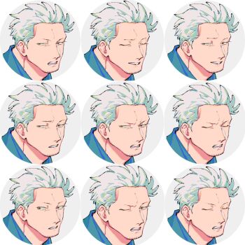 Rule 34 | 1boy, absurdres, angry, brown eyes, closed eyes, commentary request, expression chart, facial hair, goatee stubble, highres, jitome, kabane (rjev8385), male focus, multiple expressions, multiple views, one eye closed, one piece, parted lips, short hair, sigh, smile, smoker (one piece), stubble, surprised, white hair