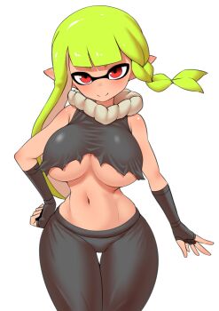 1girl agent_3_(splatoon) breasts dark-skinned_female dark_skin inkling_player_character large_areolae pero_(pero7762) solo splatoon_(series) splatoon_3 tentacle_hair underboob