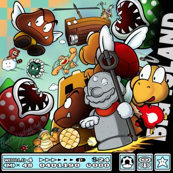 :o aircraft airship blue_sky boom_boom bullet_bill closed_mouth cloud commentary_request dollar_sign english_text facial_hair fangs fire fire_flower flying green_helmet hammer helmet highres holding holding_hammer holding_wand hot_foot_(mario) iggy_koopa jizou koopa_paratroopa koopa_troopa lakitu&#039;s_cloud luigi mario mario_(series) mountain mustache nintendo nostrils one_eye_closed open_mouth paragoomba piranha_plant propeller raccoon_costume raccoon_luigi roto-disc sharp_teeth sky sledge_bros spikes spiny statue statue_mario super_mario_bros._3 super_mushroom super_star_(mario) sweatdrop tanooki_luigi tanooki_mario tanuki_luigi teeth thwomp v-shaped_eyebrows wand wings wissu_type