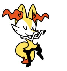 Rule 34 | animated, braixen, closed eyes, creatures (company), dancing, furry, game freak, gen 6 pokemon, looping animation, nintendo, pokemon, pokemon (creature), robosylveon, smile, solo, tail, white background