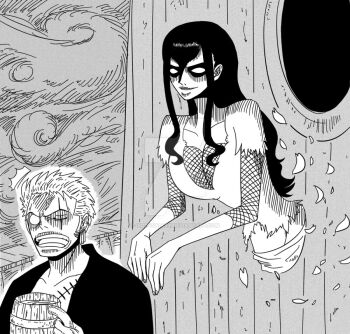 1boy 1girl evil_smile long_hair nico_robin one_piece roronoa_zoro scary smile