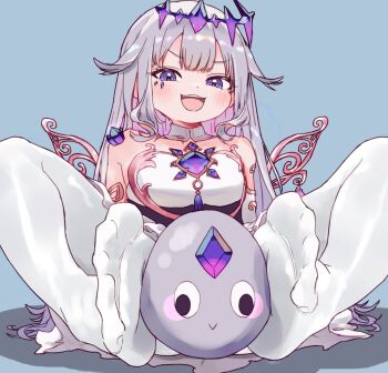 1girl dirty_manaty feet hololive hololive_english koseki_bijou koseki_bijou_(1st_costume) loli pebble_(koseki_bijou) socks squeezing squishing virtual_youtuber white_socks